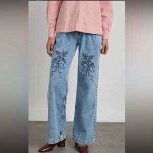 NWT Damson Madder Babysitter Embroidered Bow Jeans Size UK 10 US 6